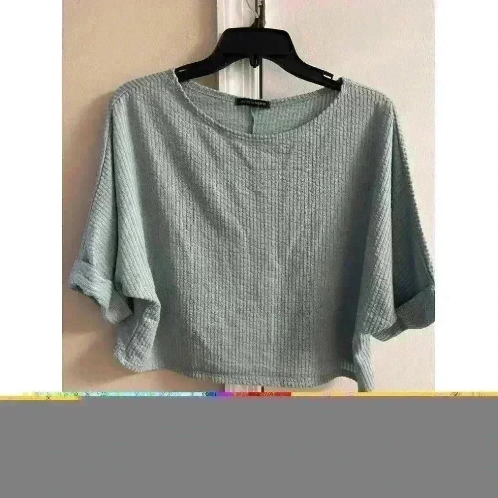 CAUTION TO the wind light teal boxy cropped top  large